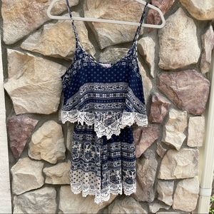 🥑2/$29~Daisy Shoppe~Juniors Blue Lace Triangle Romper~Large